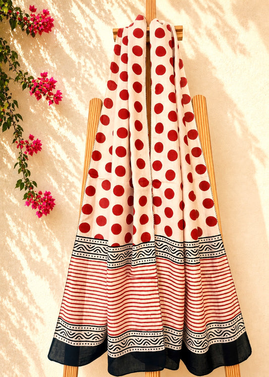 Raag 🪷 Mulmul Cotton Stoles ~ Red Polka Dots