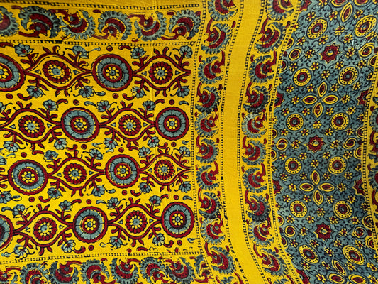 Rangrez🔅Modal Silk Ajrakh Stoles ~ Yellow with Circular Motifs