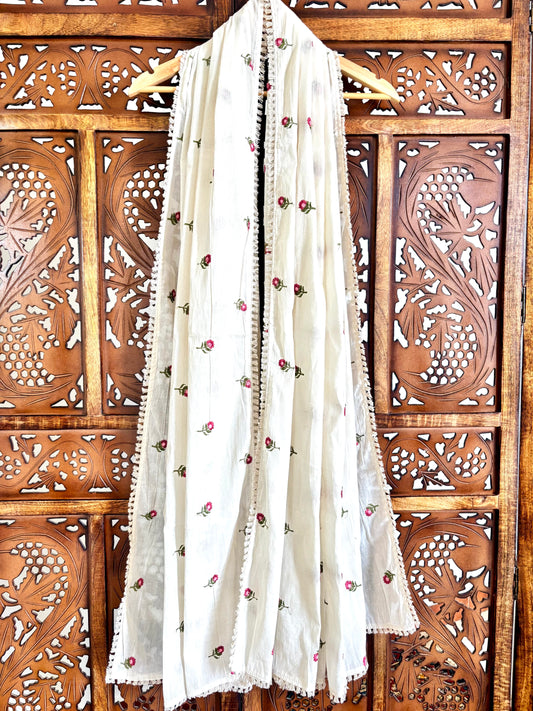 Khadi Cotton Dupatta ~ Wild Bloom Berry Blossom