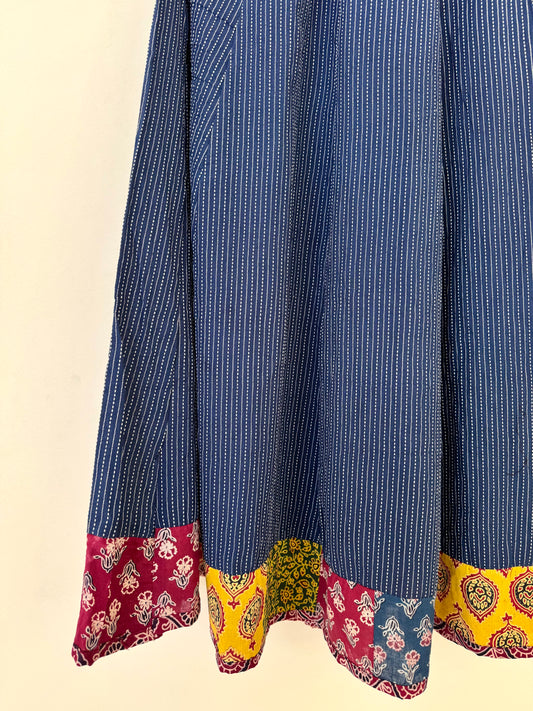 ✨Navrang ~ Ajrakh Long Skirt ~ Navy Blue Textured