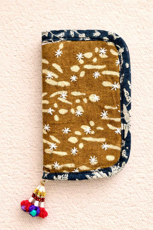 Swadesh ~ Ajrakh Handcrafted Wallets ~ Yellow Ochre Doodles