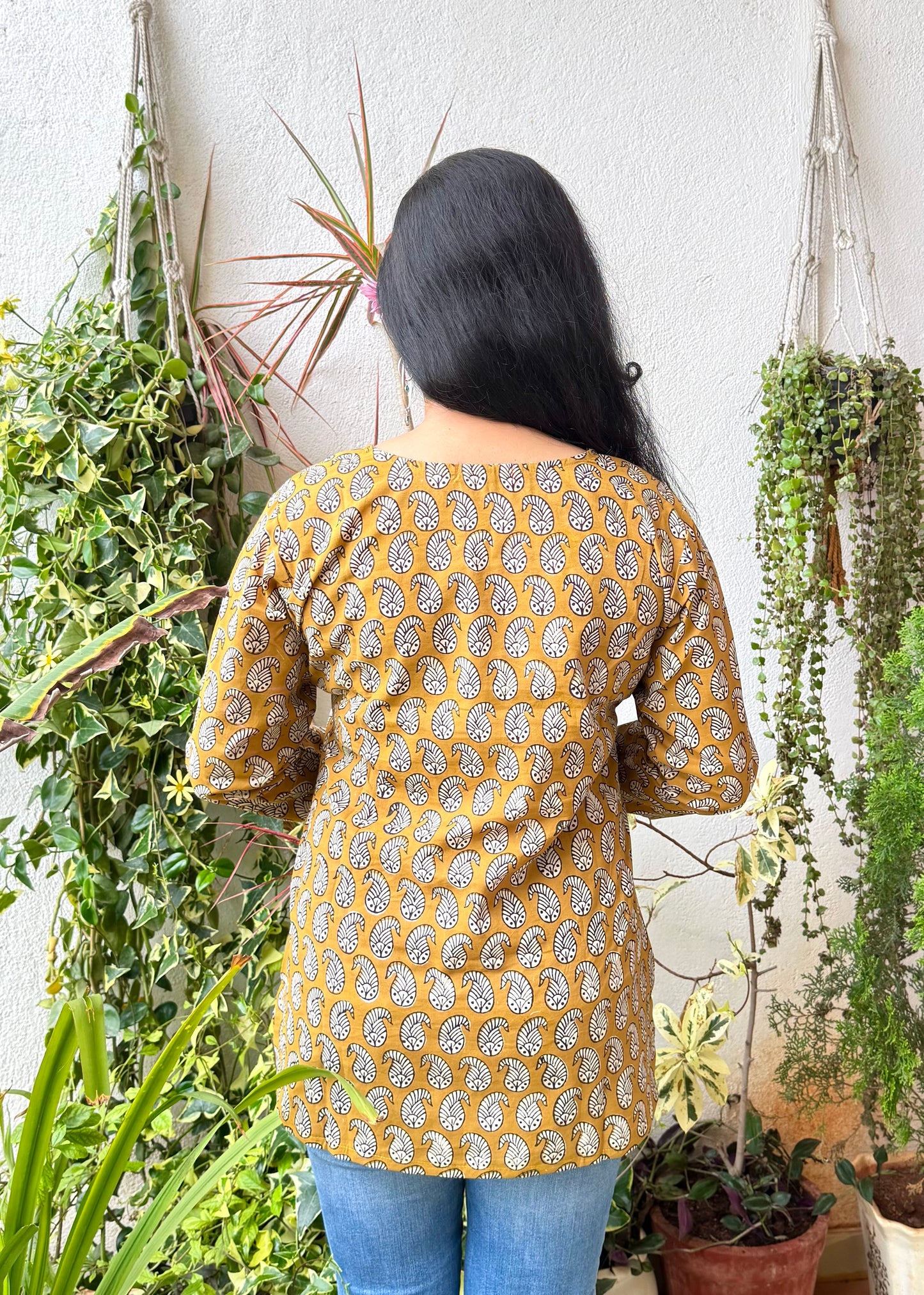 Leaf Motif ~ Mustard Yellow Handblock Kurti