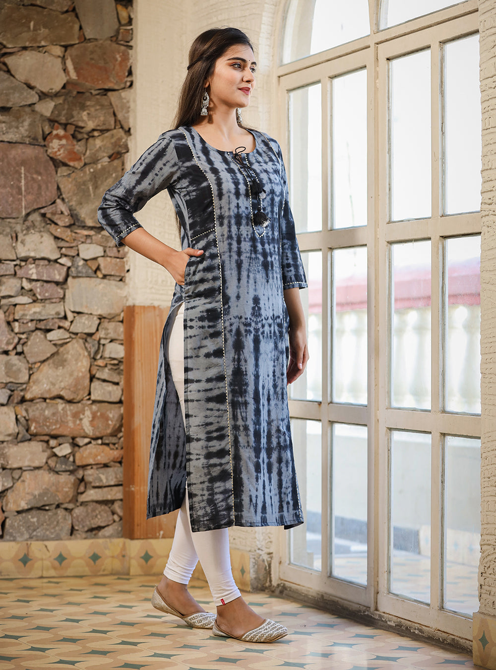 Cool Black ~ Abstract Tie & Dye Handcrafted Kurti