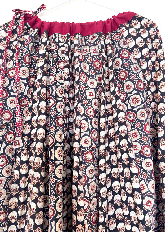 ✨Navrang ~ Ajrakh Lehenga and Dupatta Set ~ Wine Red w/ Black
