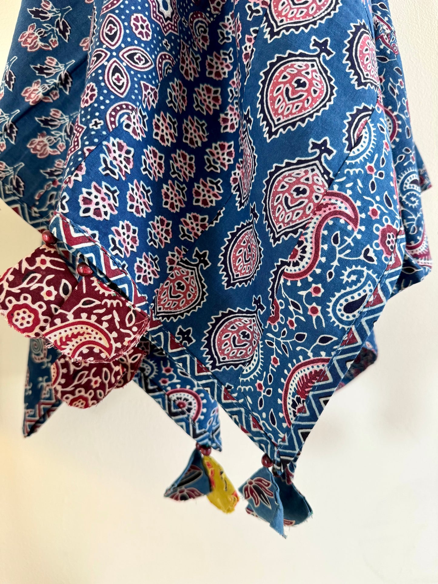 Ajrakh Applique & Kantha Embroidered Dupatta ~ Blue Chequered