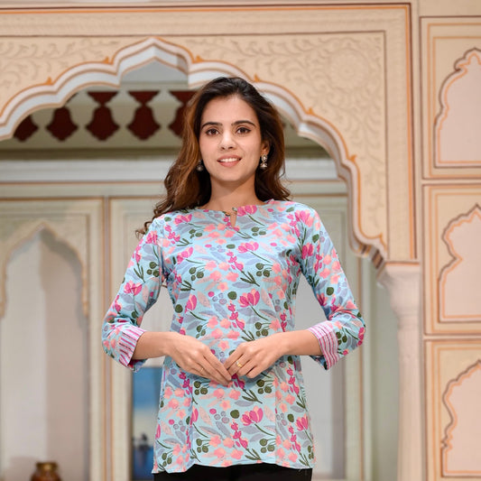 Flower Gardern - Multicolor Handblock Kurti