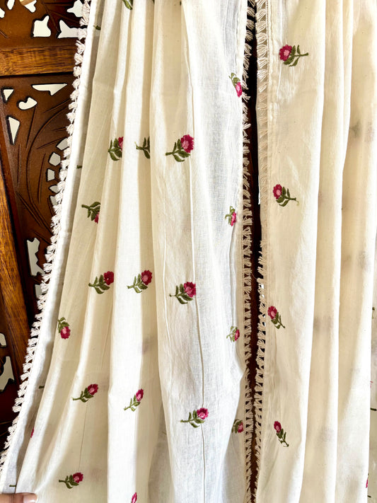Khadi Cotton Dupatta ~ Wild Bloom Berry Blossom