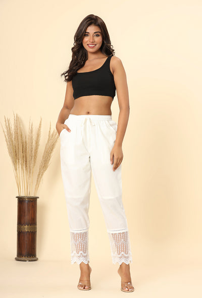 Ivory White ~ Sheer Lace Cut Pant