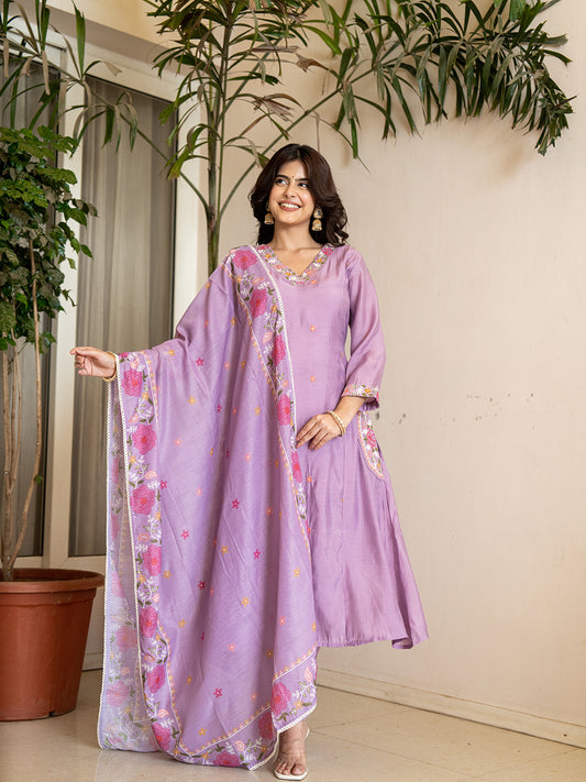 Meher๐ เฝผโผ๐Chanderi Silk Suit Sets, Lavender