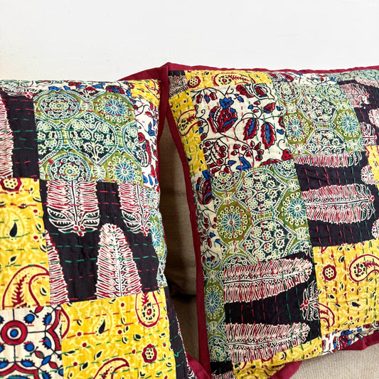 Ajrakh Cushion Covers ~ Black Fern Motif ~ Set of 2