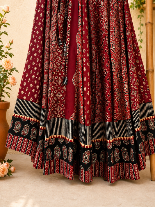 ⚜️ Dharohar ~ Surya ~ Ajrakh Long Kali Skirt