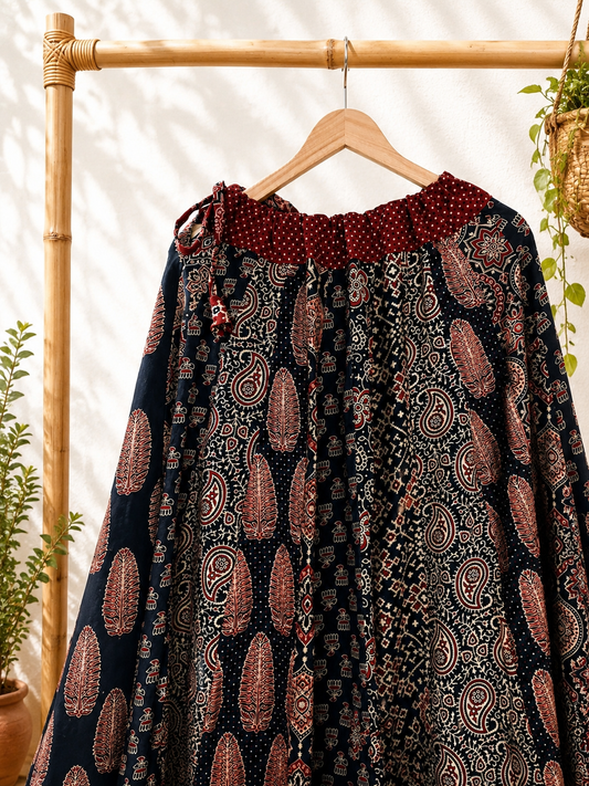 ⚜️ Dharohar ~ Aaranya ~ Ajrakh Long Kali Skirt