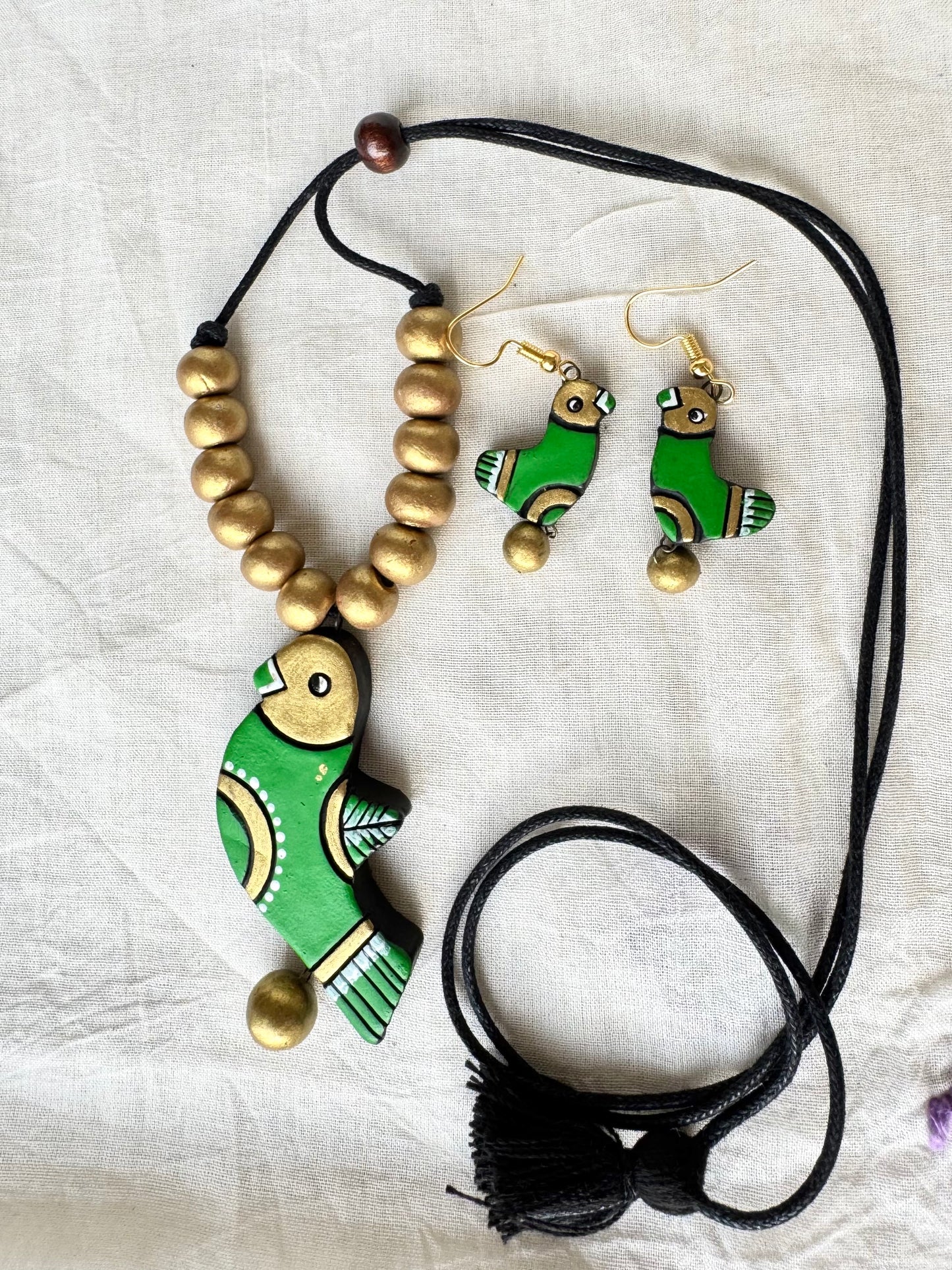 Mati ke Rang ~ Terracotta Jewelry Set ~ Parakeet Green