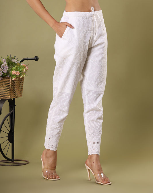 Ice White ~ Schiffli Embroidered Pant