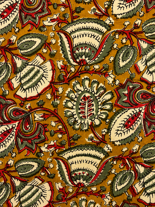 Karwaan🍂 Mustard Meadow motifs ~ Sanganeri Handblock Fabric Bag