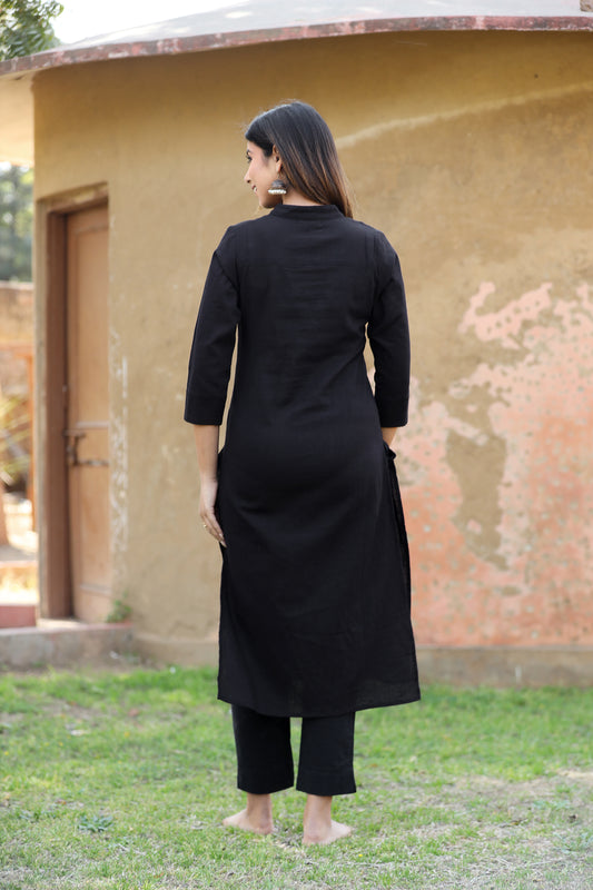 Saadgi ~ Beauty in Simplicity Cotton Kurti, Raven Black 🖤