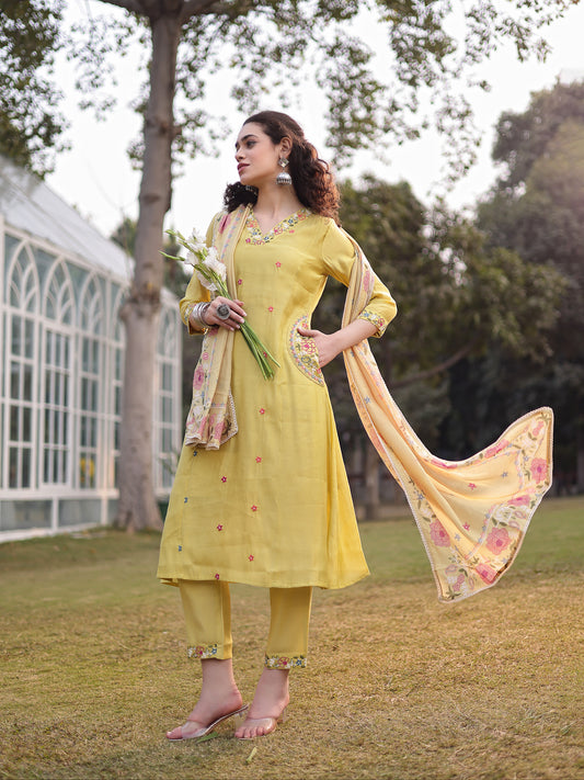 Meher๐ เฝผโผ๐Chanderi Silk Suit Sets, Sunflower Yellow