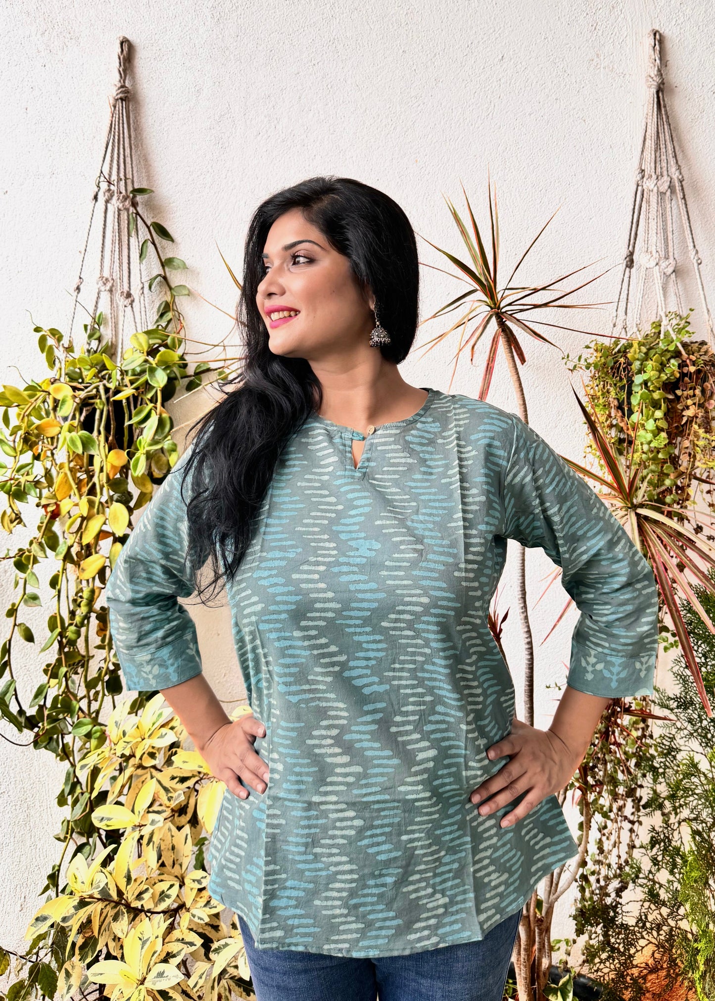 Turquoise ~ Blue and Green Handblock Kurti