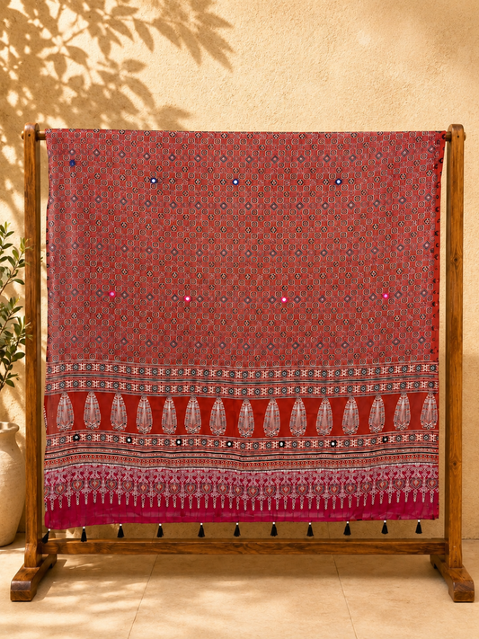 ⚜ Dharohar ~ Royal Blue & Maroon Ajrakh Lehenga & Dupatta Set
