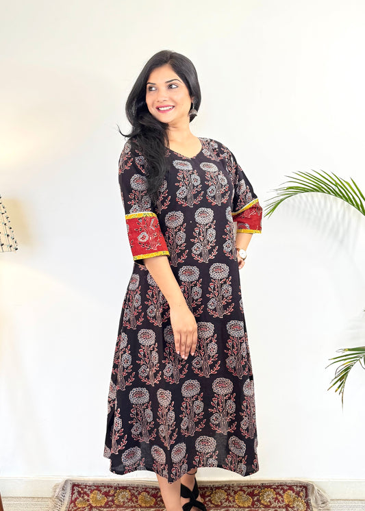 Noor 9 to 5 Ajrakh Dress ~ Black and Red