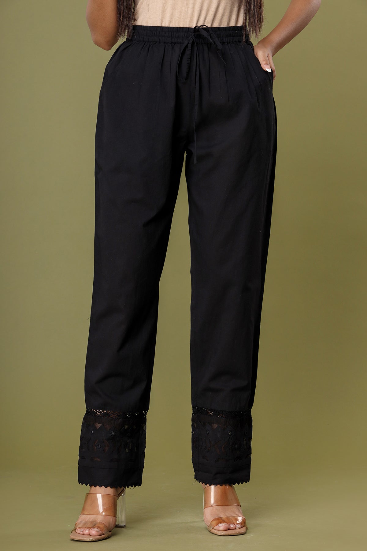 Ebony Black ~ Laced Cut Work Pant