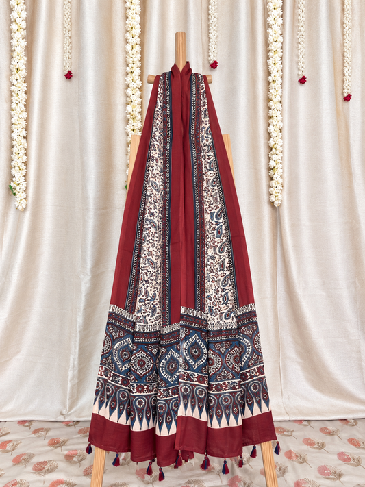 Dastaan-e-Ajrakh ✨ Modal Silk Dupatta ~ Ivory Gulbahaar