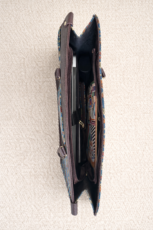 Karwaan🍂 Green Meadow motifs ~ Sanganeri Laptop Bag & Pouch Set