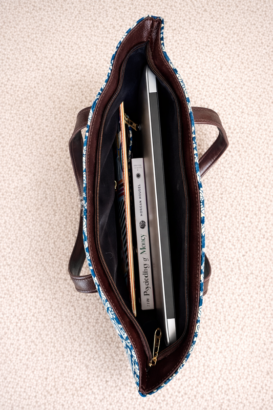 Karwaan🍂 Blue Garden motifs ~ Sanganeri Handblock Laptop Bag
