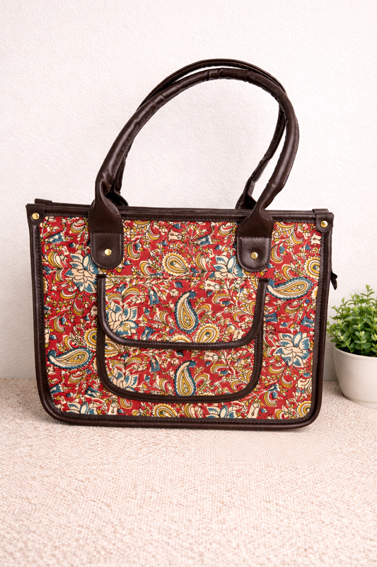 Karwaan🍂 Scarlet Bloom motifs ~ Sanganeri Handblock Laptop Bag