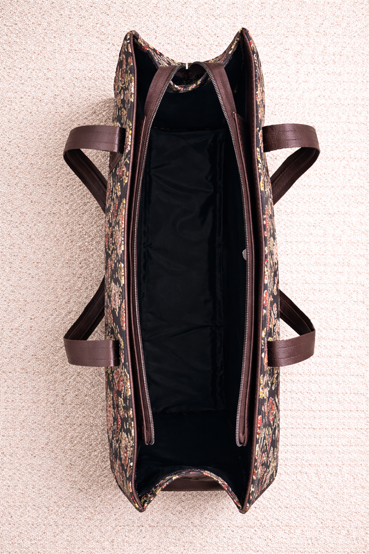 Karwaan🍂 Brown Floral Motifs ~ Sanganeri Handblock Fabric Bag