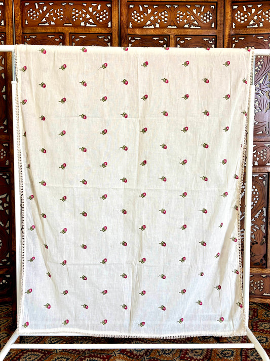 Khadi Cotton Dupatta ~ Wild Bloom Berry Blossom