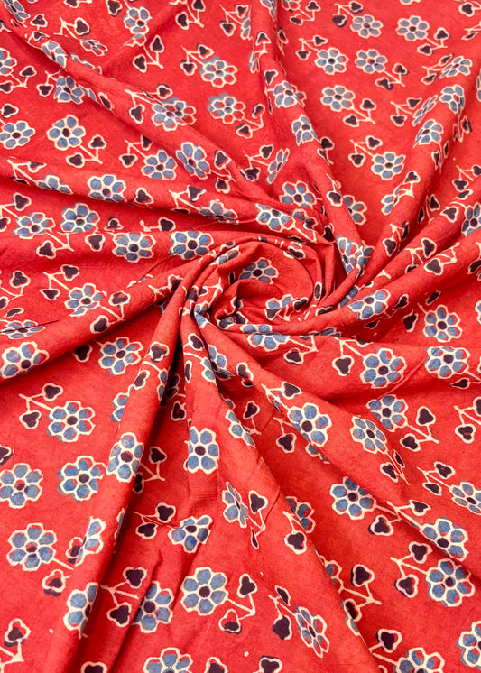Brick Red Cotton Ajrakh Fabric
