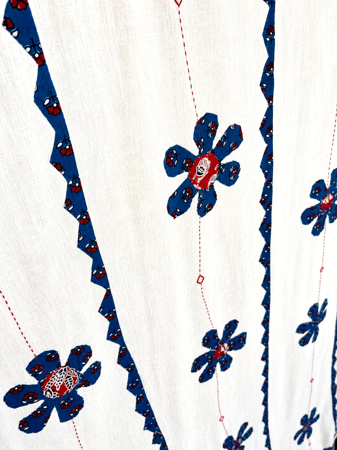 Ajrakh Applique & Kantha Embroidered ~ Indigo Phool Dupatta