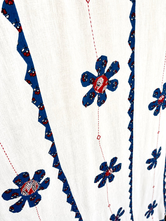 Ajrakh Applique & Kantha Embroidered ~ Indigo Phool Dupatta
