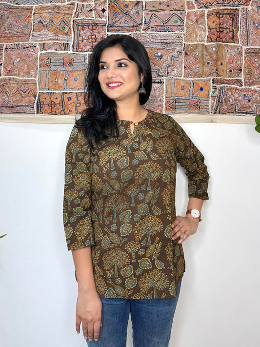 Forest Spirit ~ Coco Brown Ajrakh Handblock Kurti