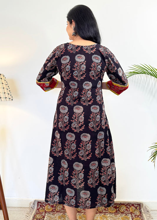 Noor 9 to 5 Ajrakh Dress ~ Black and Red
