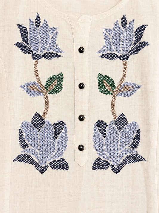 Saanjh 𓂃 ོ☼𓂃 Khadi Cotton Embroidered Cord Set ~ Powder Blue Lotus