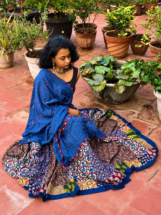 🌻Navrang ~ Neel Ajrakh Skirt and Dupatta Set