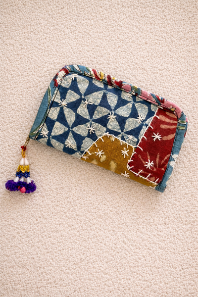 Swadesh ~ Ajrakh Handcrafted Wallets ~ Blue Pinwheels w/ Stars