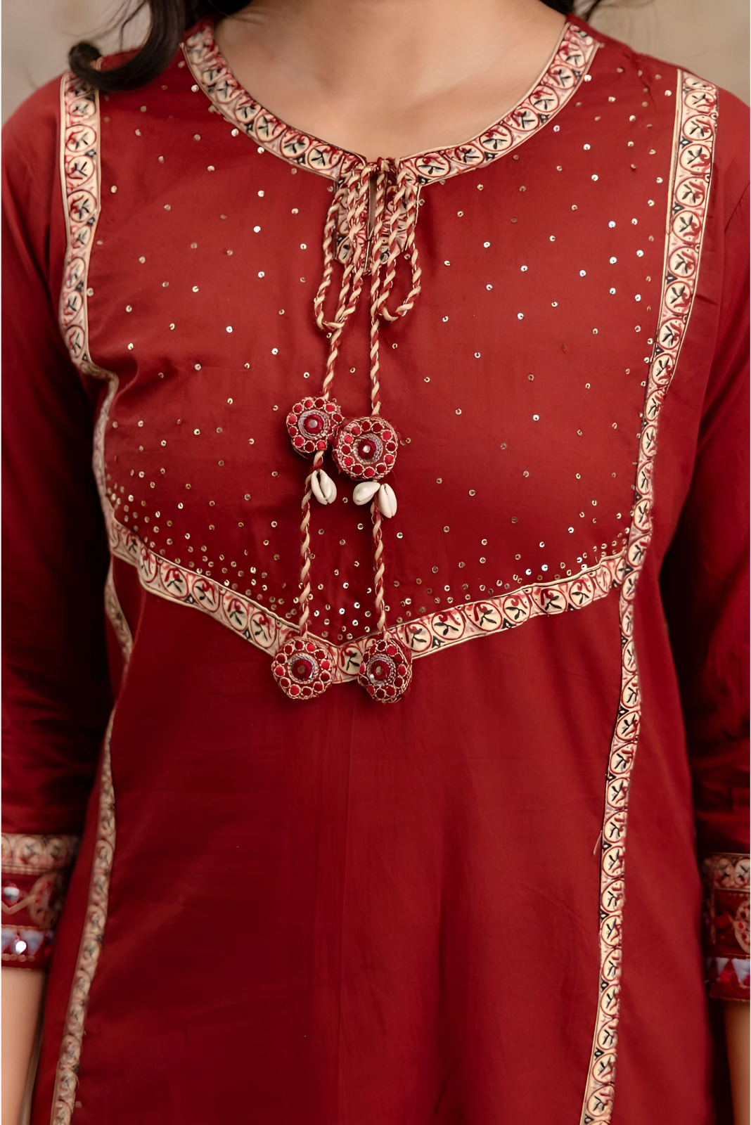 Saanjh š ą½¼ā¼š Ajrakh Hand Embroidered Suit ~ Mahogany Red
