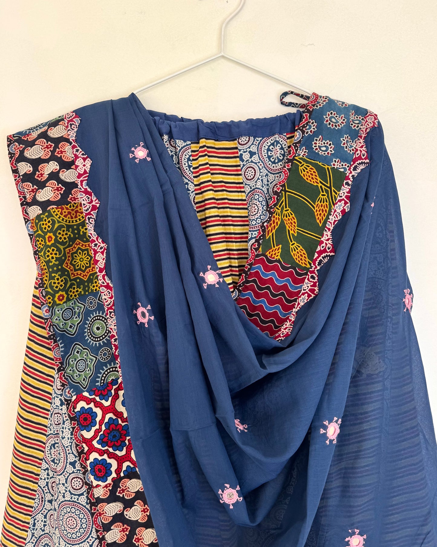 ✨Garba nu Ghoomie ~ Ajrakh Lehenga and Dupatta Set ~ Yellow Strips w/ Navy Blue Dupatta