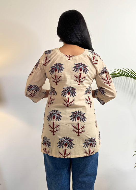 Lilies - Ivory White Ajrakh Kurti