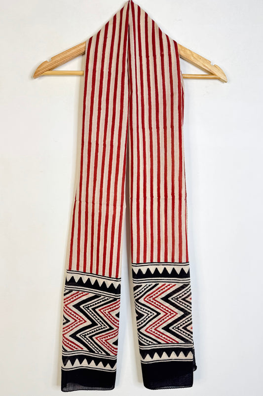 Raag 🪷 Mulmul Cotton Stoles ~ Red Lines