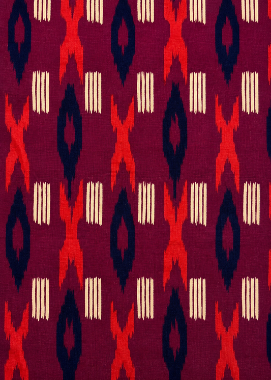 Wine Red Base w/ Ikkat Motifs Fabric