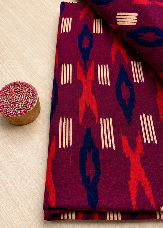 Wine Red Base w/ Ikkat Motifs Fabric