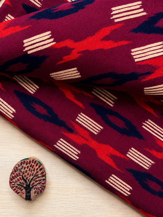 Wine Red Base w/ Ikkat Motifs Fabric