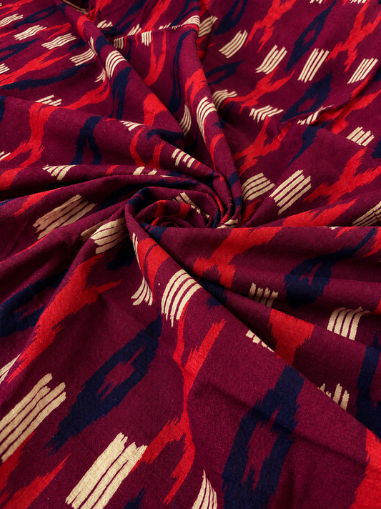Wine Red Base w/ Ikkat Motifs Fabric