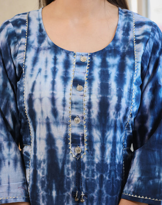 True Blue ~ Abstract Tie & Dye Handcrafted Kurti