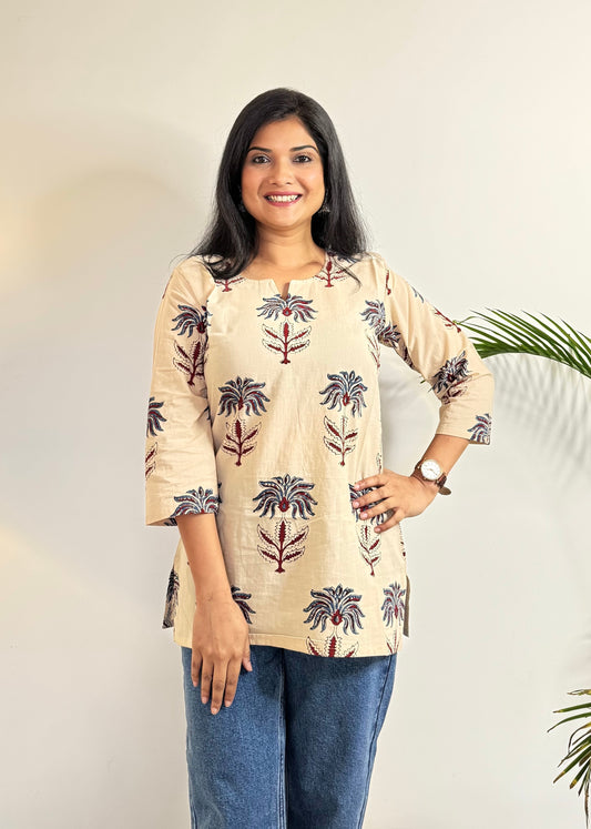 Lilies - Ivory White Ajrakh Kurti