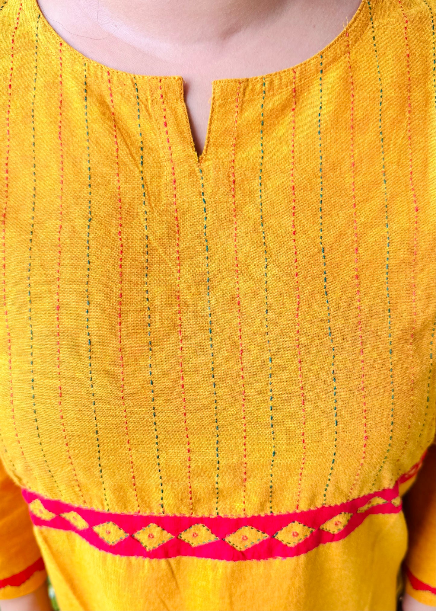 Masakali ~ Cotton Embroidered Kurti, Yellow Ochre🔅